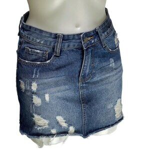 Distressed Denim Mini Skirt S By The Impeccable Pig Womens Raw Hem 100% Cotton